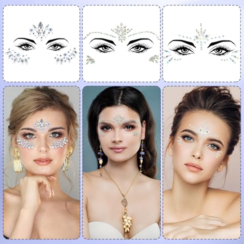 4 Sets Face Gems for Women, Self Adhesive Glitter Face Jewels Festival Faces Gems Stickers for Parties Halloween & Cosplay