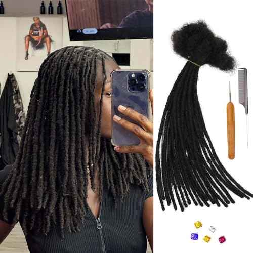 0.4cm & 0.6cm Width, 4-14 Inches10, 30, 60, 100 Strands Options 100% Real Human Hair Dreadlock Extensions for Men/Women/Kids, Handmade Permanent Loc Extension Bundles (0.6cm, 6inches, 60Strands)
