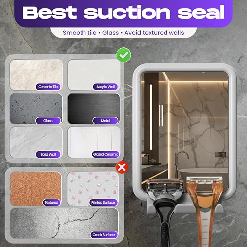 Fog-Free Shower Mirror with 360° Swivel & Razor Hooks