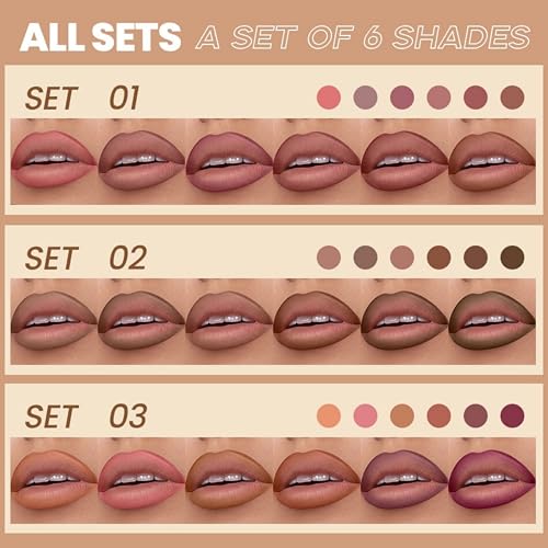 MAEPEOR Lip Liner Set 6Pcs Pure Natural Oak Brown Pink Red Series Lip Liners Smooth High Pigmented Matte Finish Lipliner Pen Kit (Set 03)