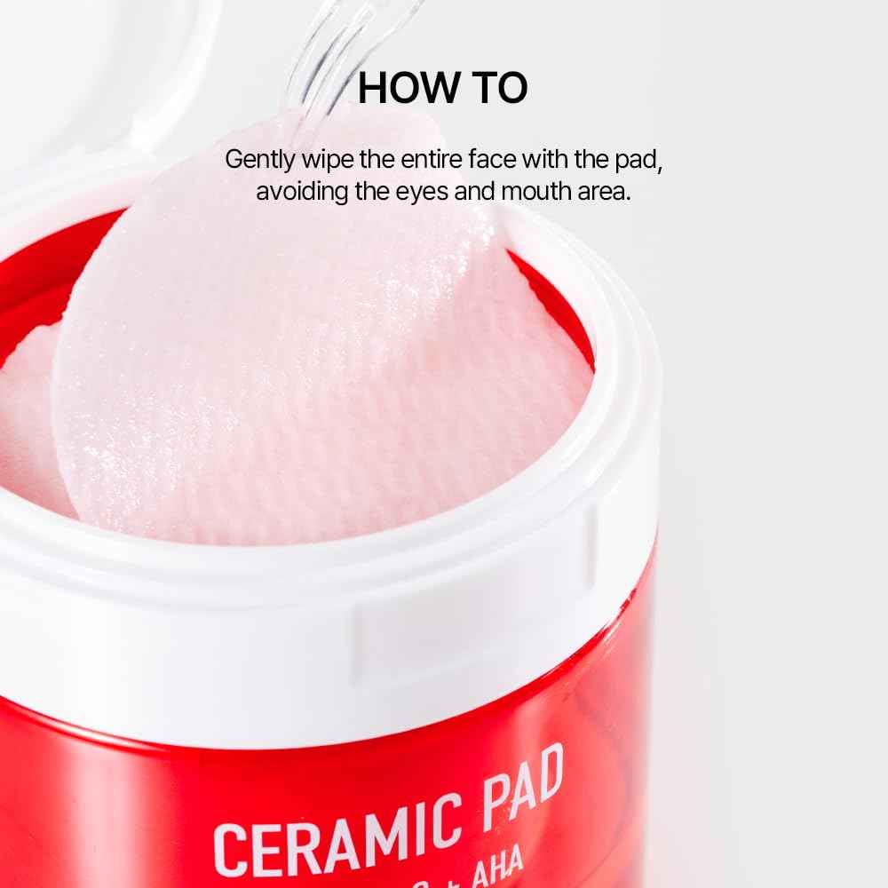 Parnell AHA 9.12% Omija Ceramic Peeling Pads (60 Count) | Gentle Daily Exfoliating Toner Pad with LHA PHA Vitamin C | Smooth Clear Look Korean Skin Care