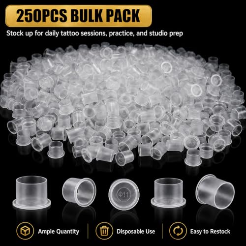 Extra Large 250pcs Tattoo Ink Caps with Base - Clear Disposable Pigment Cups for Permanent Makeup & Large Shading