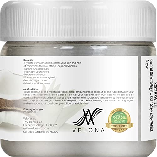 velona USDA Certified Organic Coconut Oil Extra Virgin - 2 fl oz | Food and Cosmetic Grade | in jar | Extra Virgin, Cold Pressed