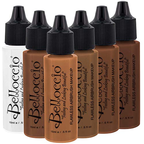 Belloccio Dark Airbrush Makeup Foundation Set - 5 Shades + Primer
