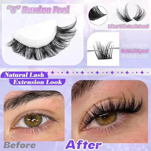 ALICE Lash Clusters Wispy Eyelash Clusters 10-18mm 168pcs Cluster Eyelash Extensions Natural Volume Lash Extensions DIY Individual Lashes with Soft Thin Band
