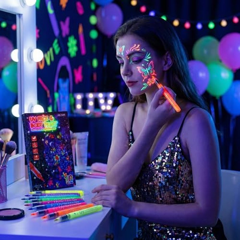 18-Color UV Glow Body Paint Pens - Neon Temporary Tattoo Markers