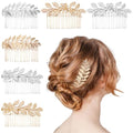 6 Pcs Leaf Hair Side Combs Gold & Silver Rhinestone Clips