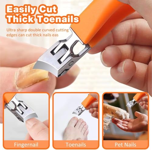 Wegodal Black & Orange Wide Jaw Opening Anti-Splash Slanted Nail Clipper for Fingernails & Toenails - 2025 Upgrade