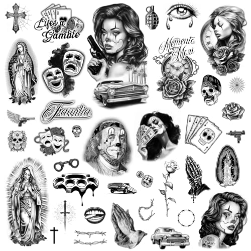 Los Vatos Chicano Temporary Tattoos - 38 Hand-Drawn Designs