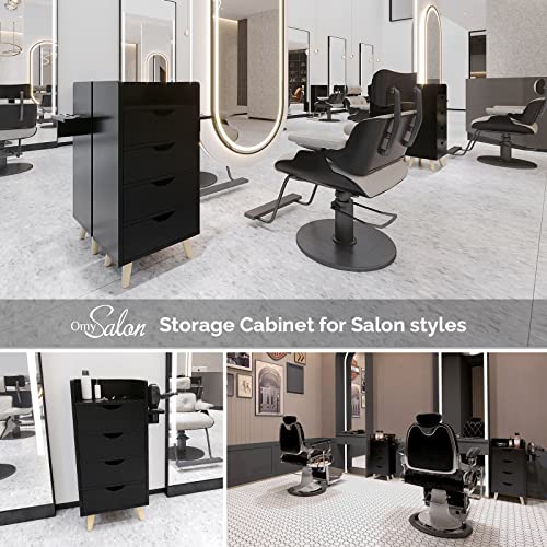 OmySalon 4-Drawer Salon Storage Cabinet with Hair Dryer Holders