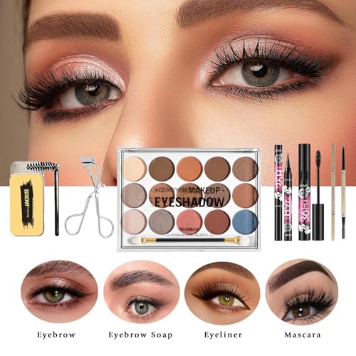 34-Piece Complete Makeup Kit with Eyeshadow, Brushes & Accessories
