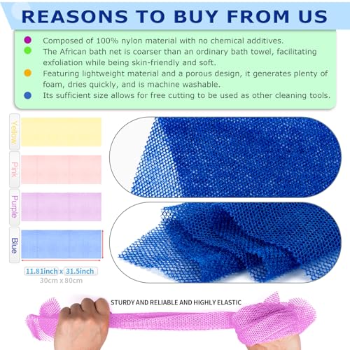 4 Pack African Net Exfoliating Body Scrubber for Shower - Vibrant Colors