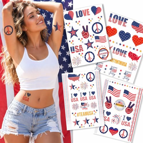 4th of July Temporary Tattoos - 70+ Patriotic Designs, 4 Sheets