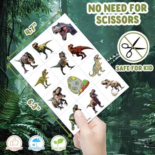 96 PCS T Rex Dinosaur Pre-Cut Temporary Tattoos Birthday Party Decorations Favors Supplies Decor 3D Tyrannosaurus Rex Dino Trex Cute Stickers Boys Girls Gift School Prizes Rewards (Normal)