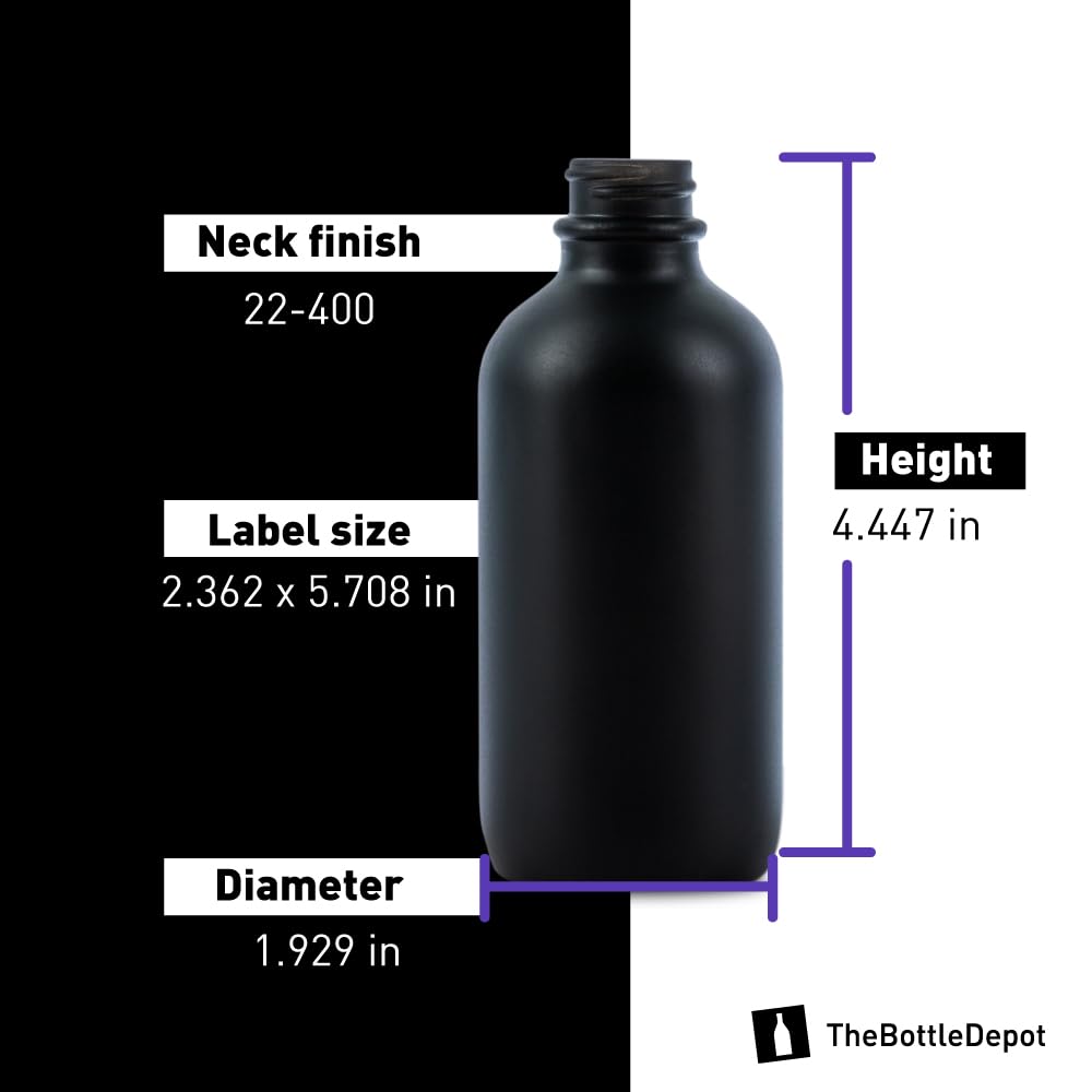 The Bottle Depot - 3 Pack - 4 oz Glass Bottle with Dropper - Black Frosted - 22-400 Neck Finish - Boston Round Bottles - Leakproof Essential Oils Bottles