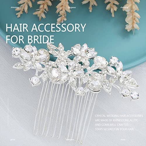 Silver Rhinestone Wedding Hair Comb Bridal Crystal Flower