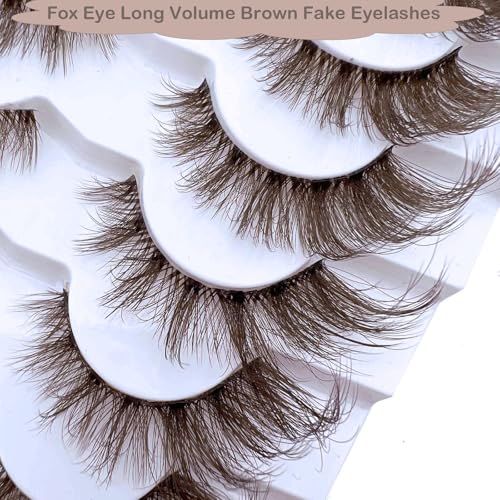 Brown Fox Eye False Eyelashes - 9 Pairs 3D Volume Wispy Strip Lashes
