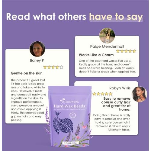 Lavender - Wax Beads for Hair Removal - Natural & Hypoallergenic Formula - Stripless Refillable 2LB - Ideal for At-Home Use and Sensitive Areas