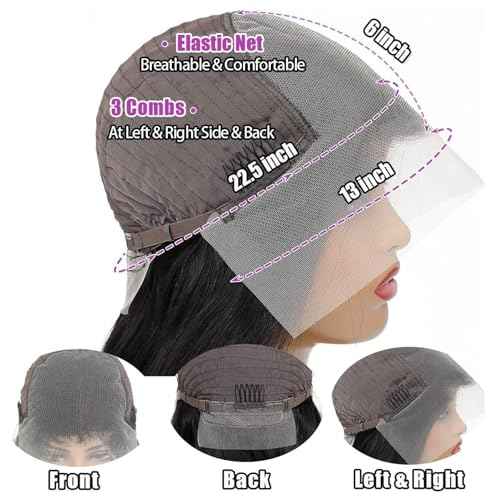 13x6 Deep Wave Lace Front Wigs Human Hair 220 Density HD Transparent Pre Plucked Deep Curly Frontal Wigs Human Hair for Women Natural Black 24 Inch