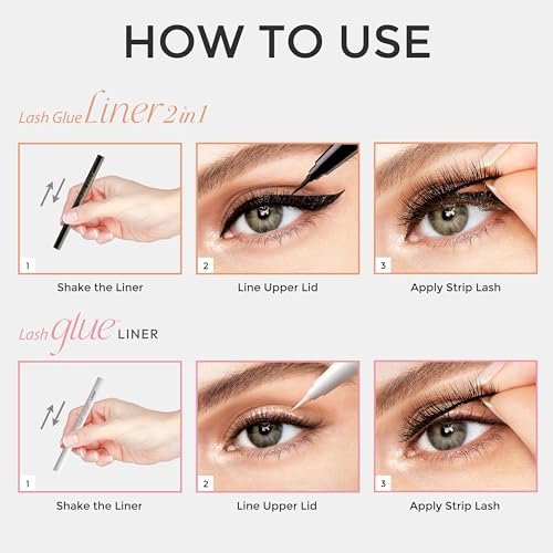 KISS Lash GLUEliner, 2-in-1 Felt-Tip Eyelash Adhesive and Eyeliner, Matte Finish, Foolproof Application, Easy Touch-Up, 0.03 Fl Oz.- Black, Packaging May Vary