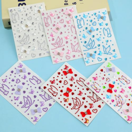 Face Gems Stickers - 6 Sheets Self-Adhesive Rhinestones