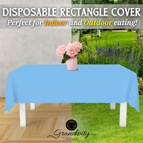 Grandipity Sky Blue 12 Pack Premium Disposable Plastic Tablecloth 54 Inch. x 108 Inch. Decorative Rectangle Table Cover