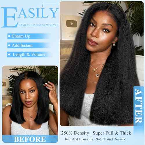 4C Edge Kinky Straight Human Hair Wigs 13x6 HD Lace Front Wigs Human Hair 250% Density Wig With Curly Edges Baby Hair For Black Women Natural Color 22 Inch