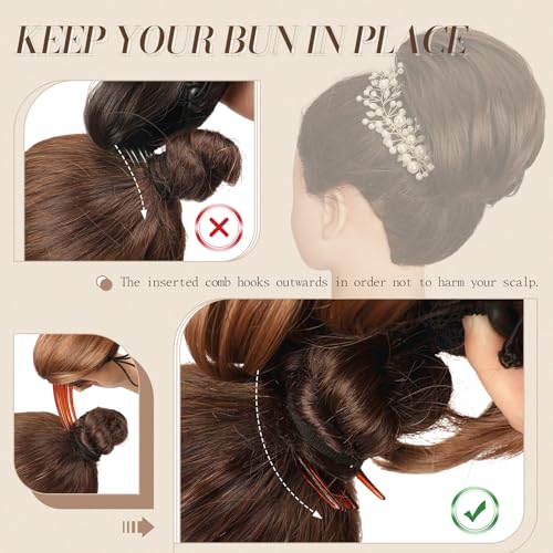 FESHFEN Hair Bun Hairpiece Fully Short Ponytail Bun Hair Chignon with Comb Clip Bun Updo Drawstring Bun Synthetic Highlight Hair Pieces Extension for Women, Gray and White Tips