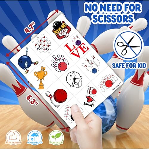 Bowling Temporary Tattoos for Kids, 96 Pcs Party Favors