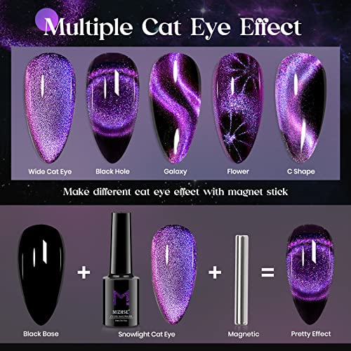 MIZHSE 9D Cat Eye Gel Nail Polish 10ml, Holographic Galaxy Cateye Magnetic Nail Polish Gel, Magic Chameleon Manicure Set(Purple)