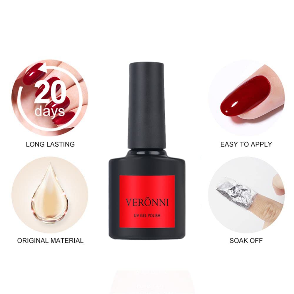 VERONNI Red Glitter Nail Polish Reflective Gel Nail Polish, Shiny Nail Polish Diamond Nail Gel Polish Varnish Manicure Soak Off UV LED Manicure Salon DIY（11）