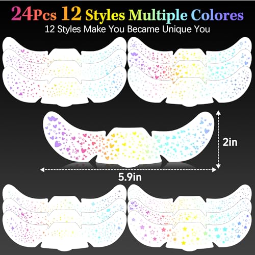 24pcs Glitter Freckles Makeup Patches-Holographic-Face Glitter Speckles, Sparkle Speckles Patches for Women, Glitter Face Freckles Tattoo, Cute Sparkling Fake Freckles,Party Festival Decorations