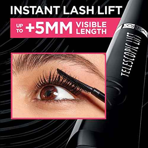 L'Oreal Paris Telescopic Lift Mascara, Lengthening and Volumizing Eye Makeup, Lash Lift with Up to 36HR Wear, Washable, Blackest Black, 0.33 Fl Oz