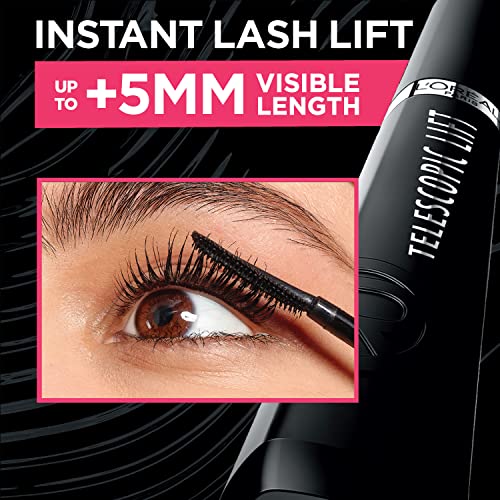 L’Oréal Paris Telescopic Lift Washable Mascara, Lengthening and Volumizing Eye Makeup, Lash Lift with Up to 36HR Wear, Black, 0.33 Fl Oz