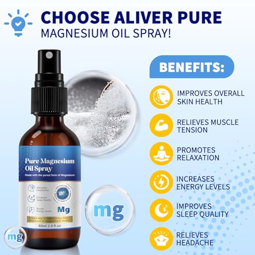 Pure Magnesium Oil Spray, 60ml Magnesium Oil for Feet - Natural Formula, Magnesium Spray for Leg Cramps, Soothing Relief & Relaxation for Better Sleep, Easy to Absorb and Use