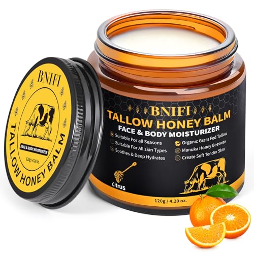 Tallow and Honey Balm for Face Beef Tallow for Skin Organic Grass-Fed Beef Tallow Balm for Face Body Moisturizer (Citrus)