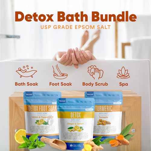 Detox Bath Bundle (3 Pack with Scoop Total 6 Lbs) Detoxifying Soaks with Detox Foot Soak and Turmeric Bath Soak Made with Epsom Salt and Pure Essential Oils Plus Vitamin C Three 2 Lbs Pouches