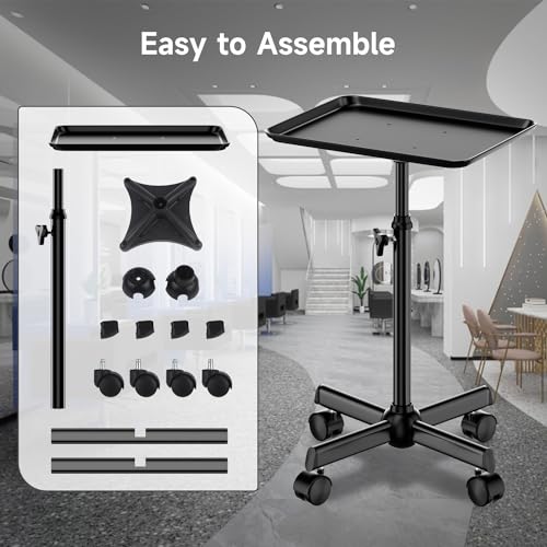 Salon Cart with Adjustable Height Tray on Wheels