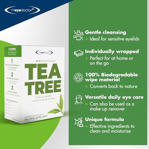 Tea Tree Oil Eyelid Wipes - 80 Individual Eye Cleansing Wipes