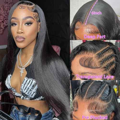 32 Inch Lace Front Wigs Human Hair 180 Density Straight Frontal Wigs HD Transparent 13x6 Lace Front Wigs Human Hair Glueless Wigs for Women