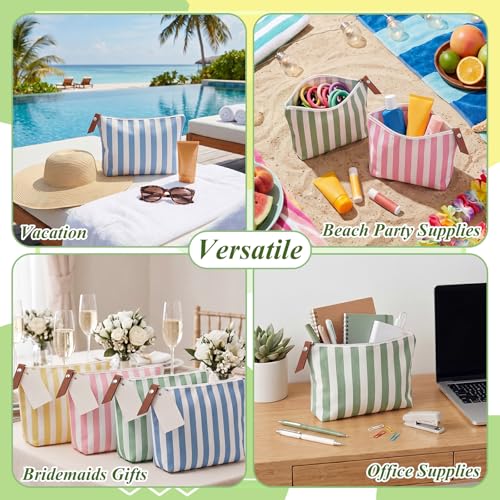 Hillban Pastel Striped Canvas Makeup Bags - 12 Pack Bulk