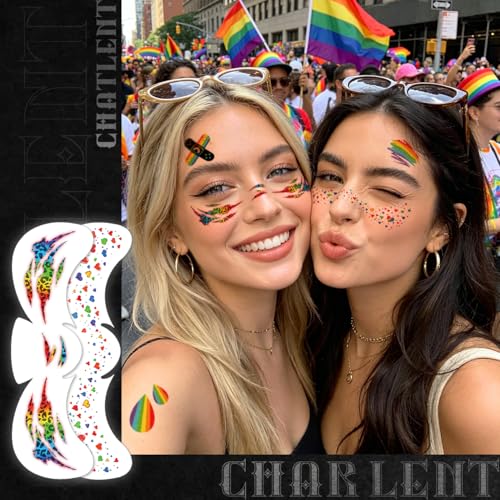 Glitter Pride Freckles Temporary Tattoos | 36 Pc Rainbow Face Set