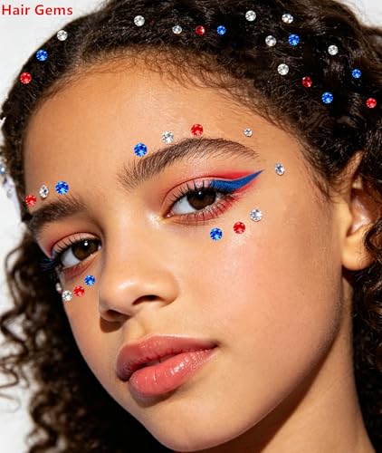 4th of July Face Gems - Red White Blue Rhinestone Stickers