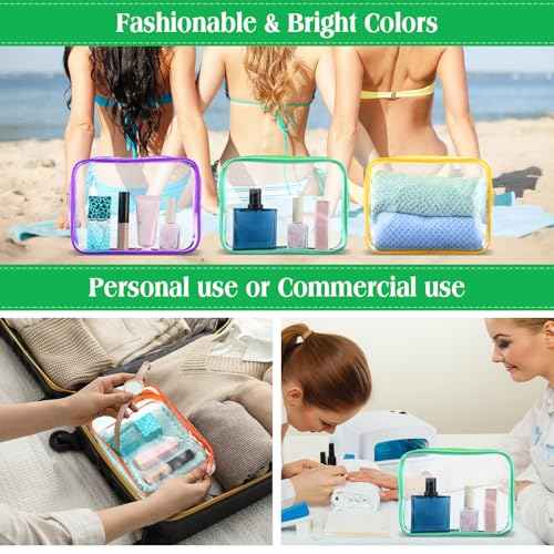 Cunno 60 Pcs Clear Toiletry Bag TSA Approved Cosmetic Bag Bulk Makeup Bag Travel Carry Airport Airline Compliant Bag for Women Men Summer Vacation Salon Mother Gift(Bright Color)