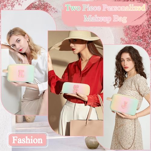 Personalized Initial Makeup Bag Waterproof Leather Cosmetic Bag Travel Toiletry Bag, Valentine¡¯s Day Gift Makeup Organizer Case & Makeup Pouch for Women Teen Girls Mom Girlfriend Wife