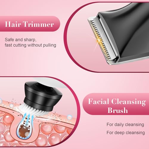 3-in-1 Electric Razors for Women,Bikini Trimmer for Women,7D Painless Electric Shaver with Facial Cleansing Brush,Gifts for Women,Replaceable Hair Remover for Legs Water Resistant Wet/Dry (Pink)