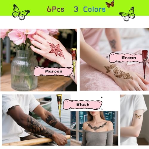 Temporary Tattoo Stencils Kit - 12 Sheets, 78 Designs, 6 Cones