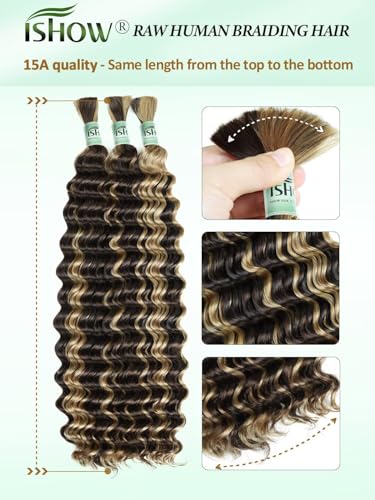 ISHOW 20 Inch Deep Wave Bulk Human Hair - Ombre Honey Blonde