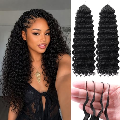Kenkenten 18 Inch 100 Strands Human Hair Crochet Extensions Deep Wave 1B#