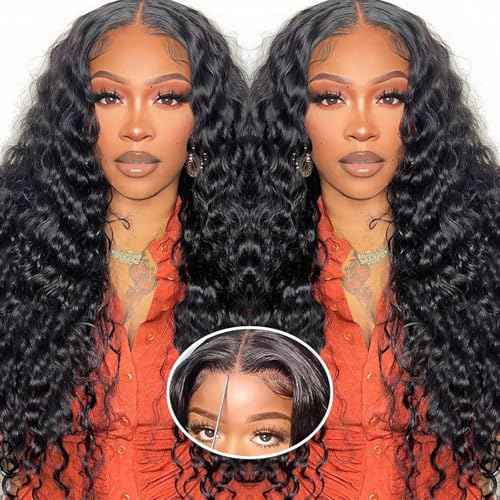 20 Inch Glueless Wigs Human Hair Pre Plucked Pre Cut 5x5 HD Lace Closure Wigs Human Hair Deep Wave Human Hair Wigs For Black Women 180% Density Brazilian Virgin Deep Wave Lace Front Wig